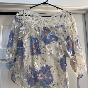 Anthropologie Blue and Gray Asymmetrical Bib Collar Blouse